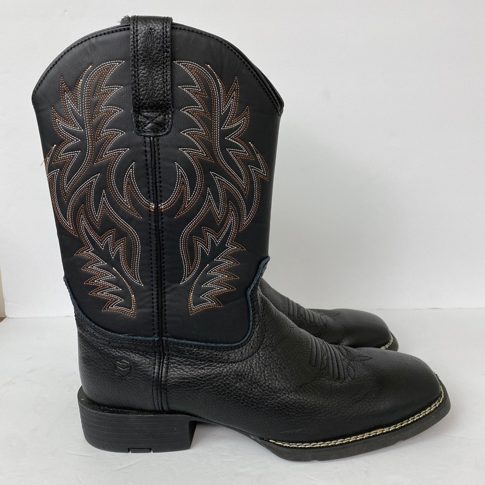 Sureway, Mens Black Leather Western Cowboy Work Boots Square Toe 1009-2 Size 12 - Picture 4 of 9